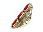 Vintage Big 925 Sterling Silver With Corals Stones Ring Unique.