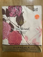 Fieldcrest Sheet Set Twin Vintage Duracale Floral Roses Flat & White Fitted