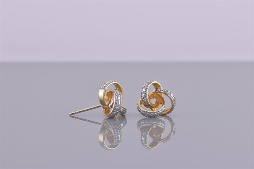 Gold over Sterling Silver Diamond Accented Ribbon Ball 925 Post Stud Earrings - Picture 4 of 6