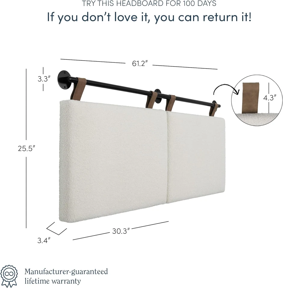 Cabecero tapizado colgante de pared Charlie, Queen, blanco Boucle con marrón Foto 2 de 4