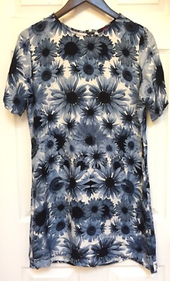 motel rocks black daisy dress Grunge Blue Sunflower 90s Style Size M it features a plunge