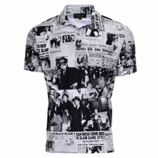 Mens Newspaper Print Golf Polo Shirt Black White Performance - USA Made