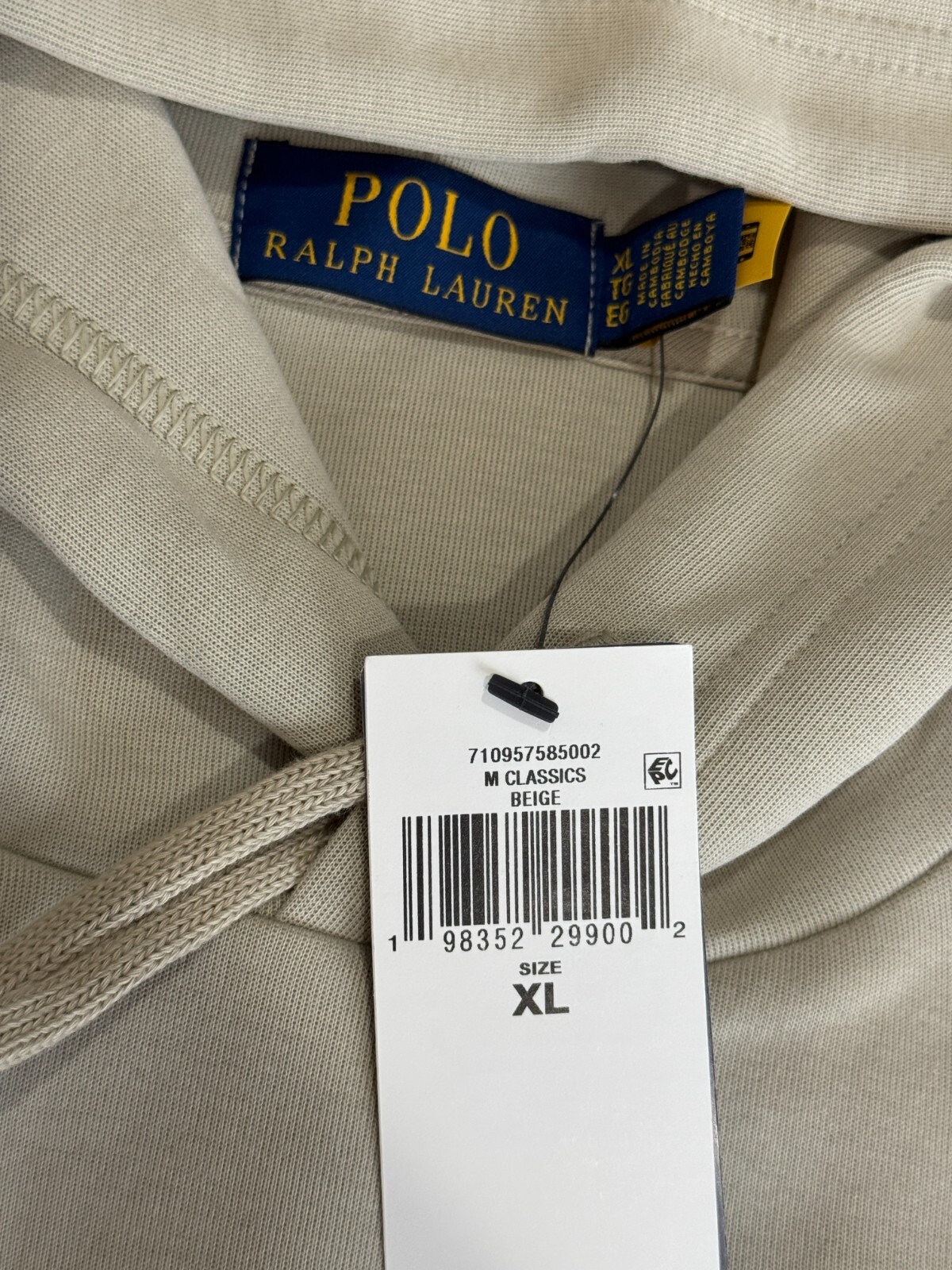 Polo Ralph Lauren Pelle Big Pony Doppia Maglia Felpa con Cappuccio Beige XL