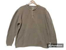 Sz XL Tall LL Bean Men's Brown 100 Cotton Ribbed Knit Sweater Pullover Button