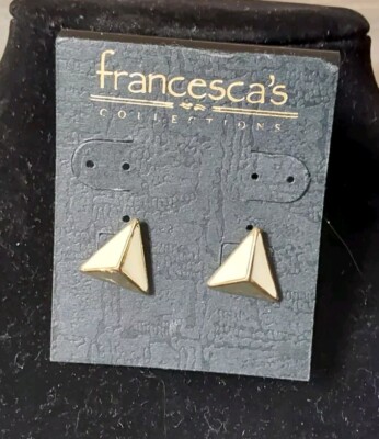 Francesca's Stud Earrings Triangles Gold White 1/2'' 80/90s Style Pierced