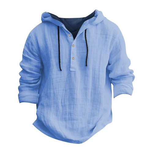 Men's Cotton Linen Hoodies Drawstring Button Hooded Swaeatshirts T Shirts Tops - Bild 13 von 41