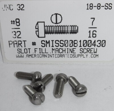 #8-32x7/16 Fillister Head Slotted Machine Screws 18-8 Stainless Steel ...