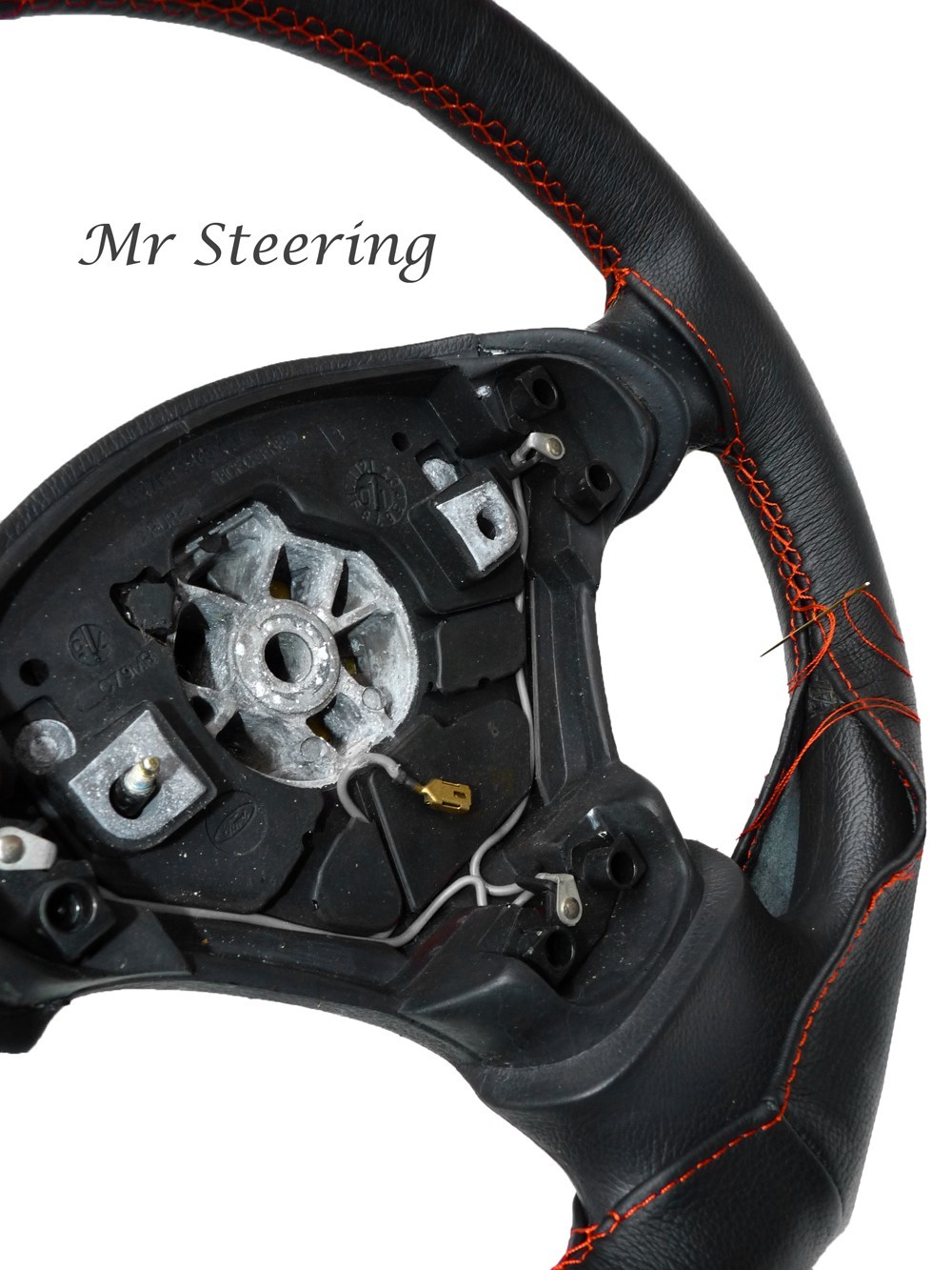 FOR HYUNDAI i30 (0711) REAL BLACK LEATHER STEERING WHEEL COVER ORANGE