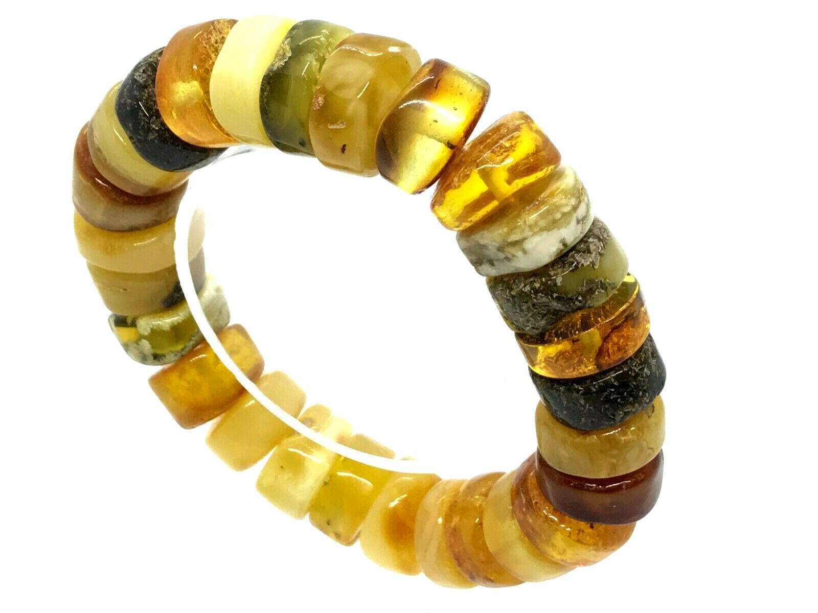 AMBER BRACELET Baltic Amber Chunky Donuts Beads Elastic Gift Jewelry 34g 13906 Nowa cena specjalna
