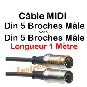 Câble MIDI Din 5 Broches Mâle vers Din 5 Broches Mâle Fiches Métal Long 1 Métre