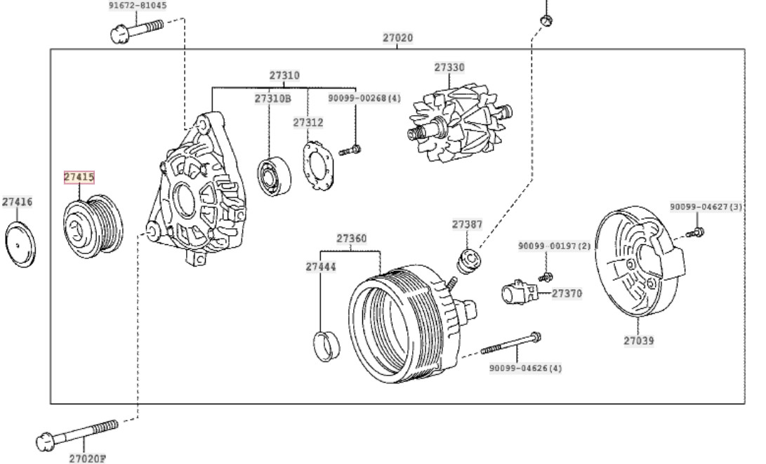 Toyota Genuine OEM ALTERNATOR PULLEY W/CLUTCH 27415-30010 | eBay