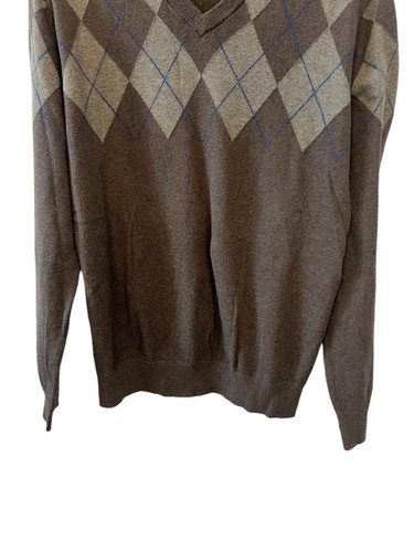 MENS GAP Brown Argyle V Neck Pullover Long Sleeve Sweater M - Picture 2 of 9