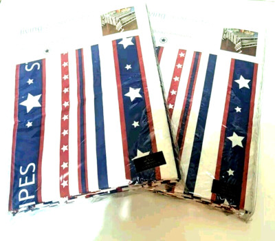NIP Living Quarters Stars & Stripes 60x84 Oblong  Polyester Tablecloth Lot Of 2