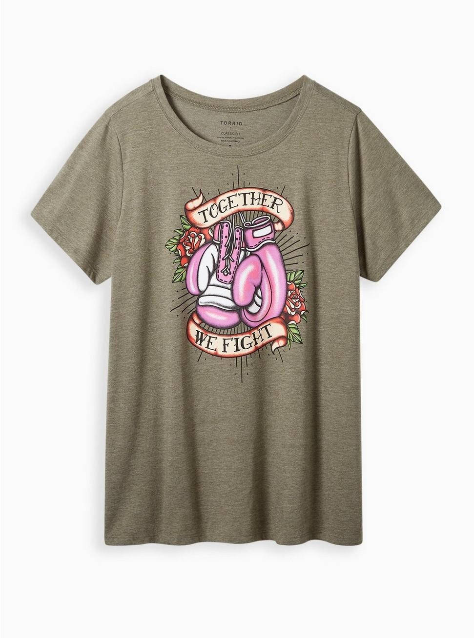 Torrid BCA Together We Fight Jersey Crew Neck Tee Olive Green 0 L 12 #D94358