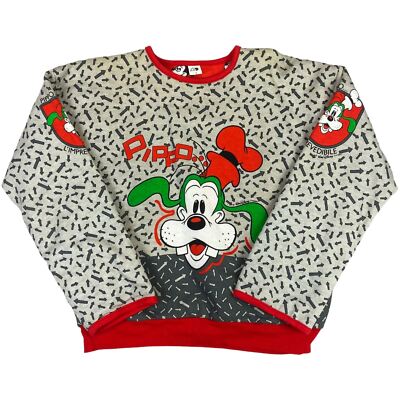 Vintage 90er 00er grau rot Disney Grafik gemustert Goofy Mickey Sweatshirt Medium