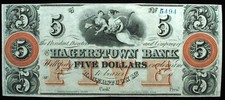 1800's $5 Hagerstown Bank Maryland Crisp Unc