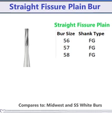 AMGoods Dental Carbide Burs FG Friction Grip Straight Fissure Plain 56, Pk/5/10