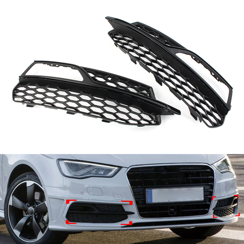 Pair Honeycomb Front Bumper Fog Light Grille Cover for Audi A3 S-Line S3 2013-17