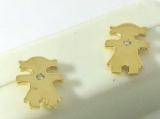 .925 STERLING SILVER CHILDREN Earrings GOLD PLATED WITH CZ Stone SIZE: 10mm