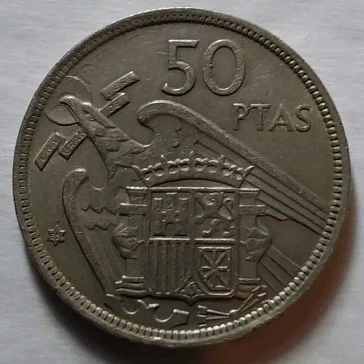 Spain Franco Caudillo 1957 Copper Nickel 50 Ptas Coin KM# 788-Una Edge Variety - Image 4 of 4