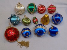 Christmas Ornament Handmade Push Pin Beaded Sequin Satin Ball Vintage Set 11 Lot