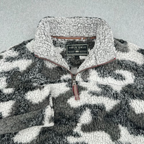 True Grit Jacket Women's Small Black White Camo Pullover 1/4 Zip Sherpa Fleece - Picture 2 of 10