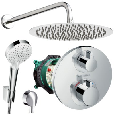 Unterputz Duscharmatur mit Kopfbrause Ø300 mm, Hansgrohe Ecostat Thermostat Bad