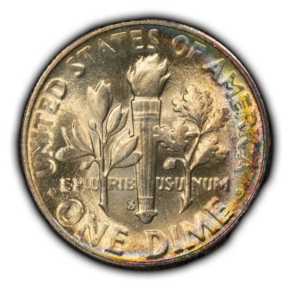1953-S 10c Roosevelt Dime - UNC - Flashy Luster Gorgeous Rainbow Toning - Y4585 - Image 3 of 4