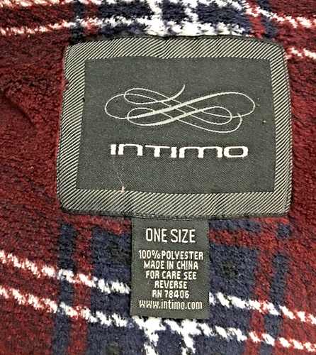 Mens Robe Plush Fleece Soft Burgandy Plaid One Size Fits Most INTIMO Brand, EUC - Picture 2 of 6