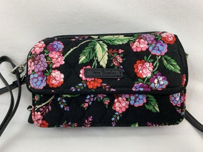 Vera Bradley Winter Berry Quilted Black Floral Crossbody Bag Adjustable Strap