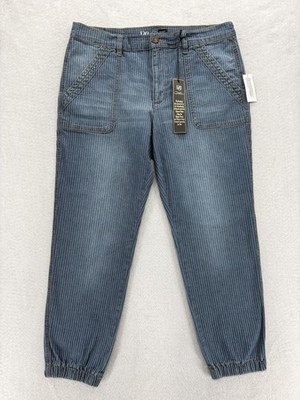 DG2 Diane Gilman Tapered Jeans Womens 16 Blue Striped Denim High Rise Jogger NWT