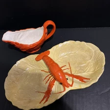 Vintage Maruhon Ware Hand Painted Orange Yellow Dish Platter Japan Lot OF 2