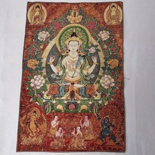 Tibetan Guanyin Buddha Nepalese Thangka Exquisite Silk Tapestry Embroidery Bless