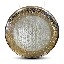 Spiegel Gong Blume des Lebens Bronze 50 cm incl. Schlegel Klangtherapie