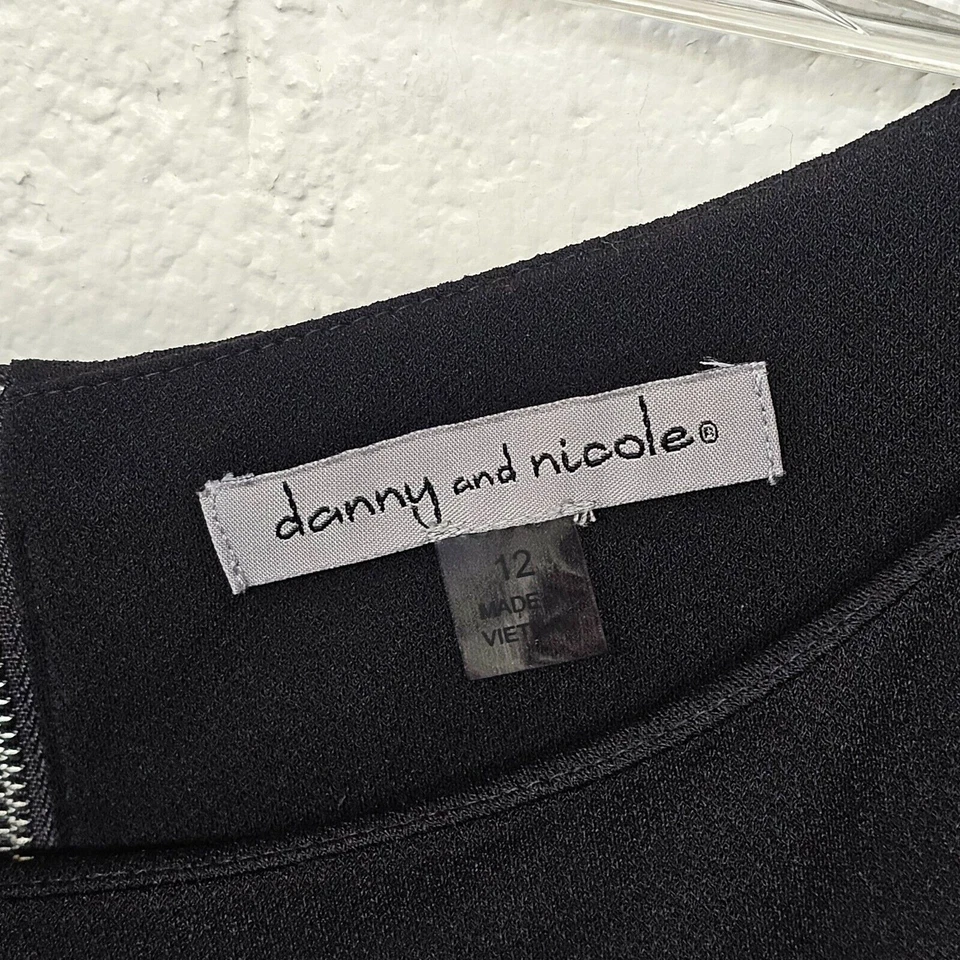 Vestido Danny and Nicole Mujer Talla 12 Negro Volantes Manga 3/4 Cambio Cremallera Trasera Foto 4 de 4