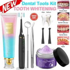 8PCS Tooth Cleaner Kit Teeth Whitening Powder & Toothpaste & Ultrasonic Machine