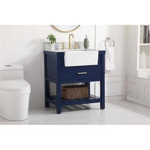 Elegant Decor Clement 30" MDF Single Bathroom Vanity with Backsplash in Blue - Picture 2 of 8