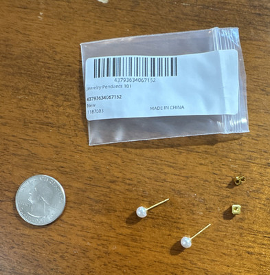 Gold Tone White Round Pearl Stud Earrings for Lobe with Butterfly Backs