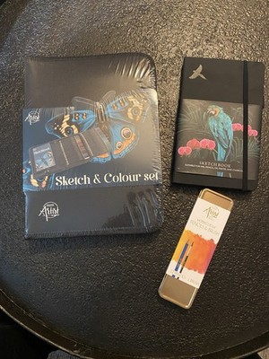Neu Sketch & Colour Set Buntstifte Wassermalstift Skizzenbuch Fineliner Geschenk
