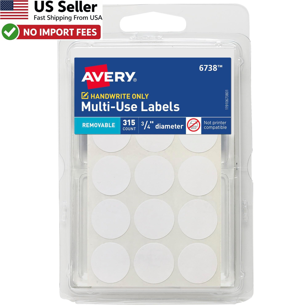 perry様3点 Avery Multi-Use Removable Labels 3/4 Inch Round White 315 Count
