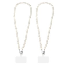 2Pcs Phone Lanyards, 31" Cellphone Pearl Chain with Tether Tabs  Silver Clasp
