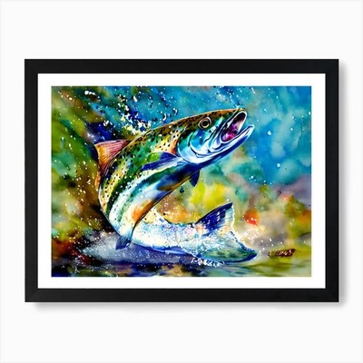 Leaping Trout Art Print Framed Wall Art Poster Canvas Print Picture
