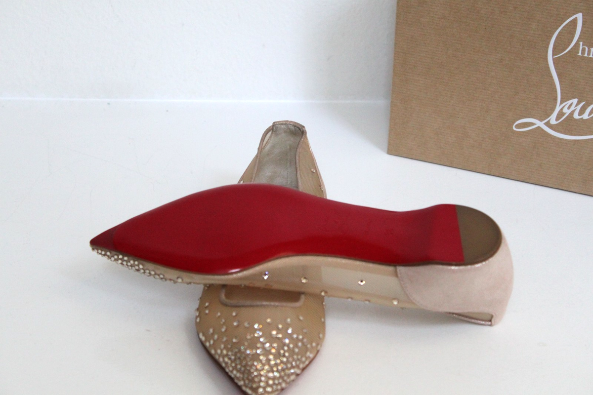 sz 8 / 38.5 Christian Louboutin Follies Strass Beige Mesh Stone