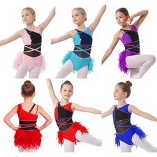 Girls Dancewear Sleeveless Bodysuit Color Block Leotard Latin Costume Ballet