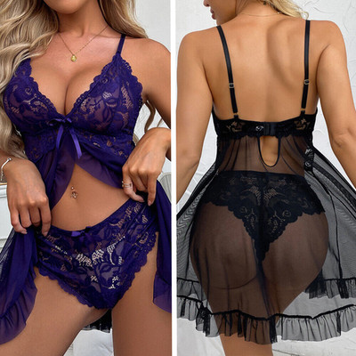 Sexy Lingerie Women Front Closure Babydoll Lace Chemise Sleepwear Valentine Gift