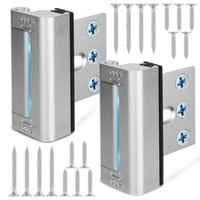 Home Security Door Reinforcement Lock, Upgraded Front 2 Pack, Silver