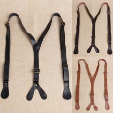 Vintage Leather H Back Suspenders Belts 4 Button For Men Work Y-Back Clip-on