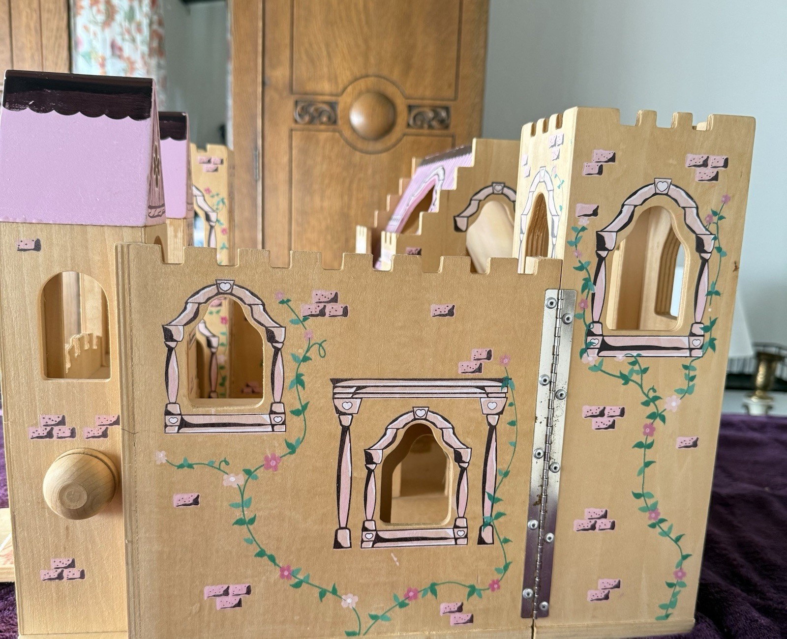 Melissa & Doug Folding Princess Castle Draw Bridge Wooden Sliding Door Stairs