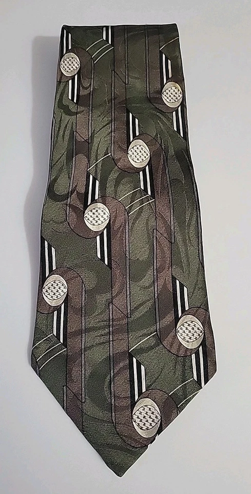 Corbata Ketch Seda Verde Oliva Marrón Negro Gris Geométrica 4x58 Columpio Casino ROCKABILLY Foto 2 de 4