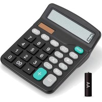 Solar- Und Batterie-Taschenrechner, 12-Stelliger Tischrechner, Schwarz